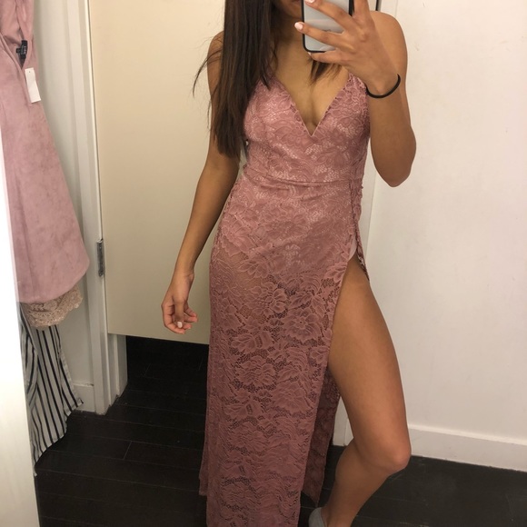 Pink lace maxi dress with slit Pink lace maxi dress with slit
